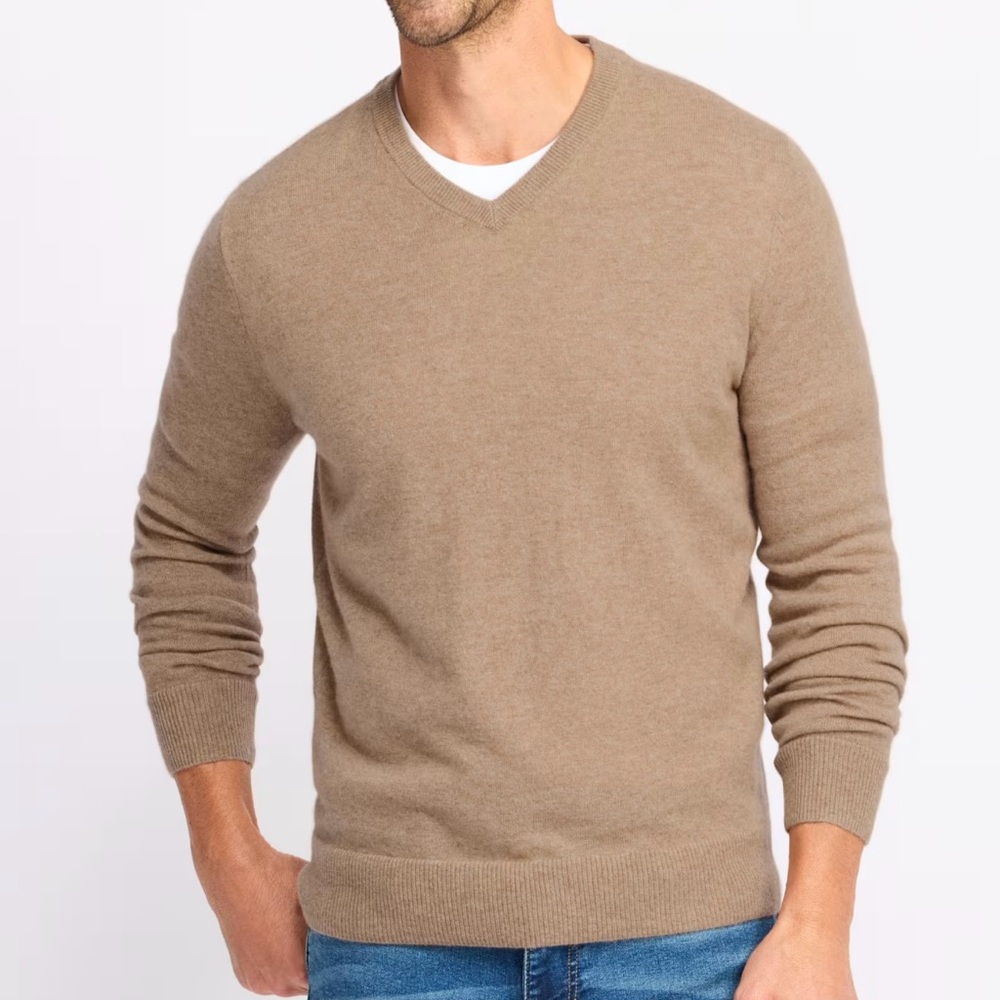 Artefact 100% Cashmere Men's XXL V-Neck Sweater in tan oatmeal